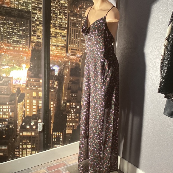 FREE PEOPLE / J.O.A. - sheer floral ties jumpsuit w top/shorts lining, zip - L - Picture 5 of 16
